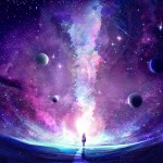 Abstract Unique Young Woman Standing In the Middle Of A Galaxy Crack